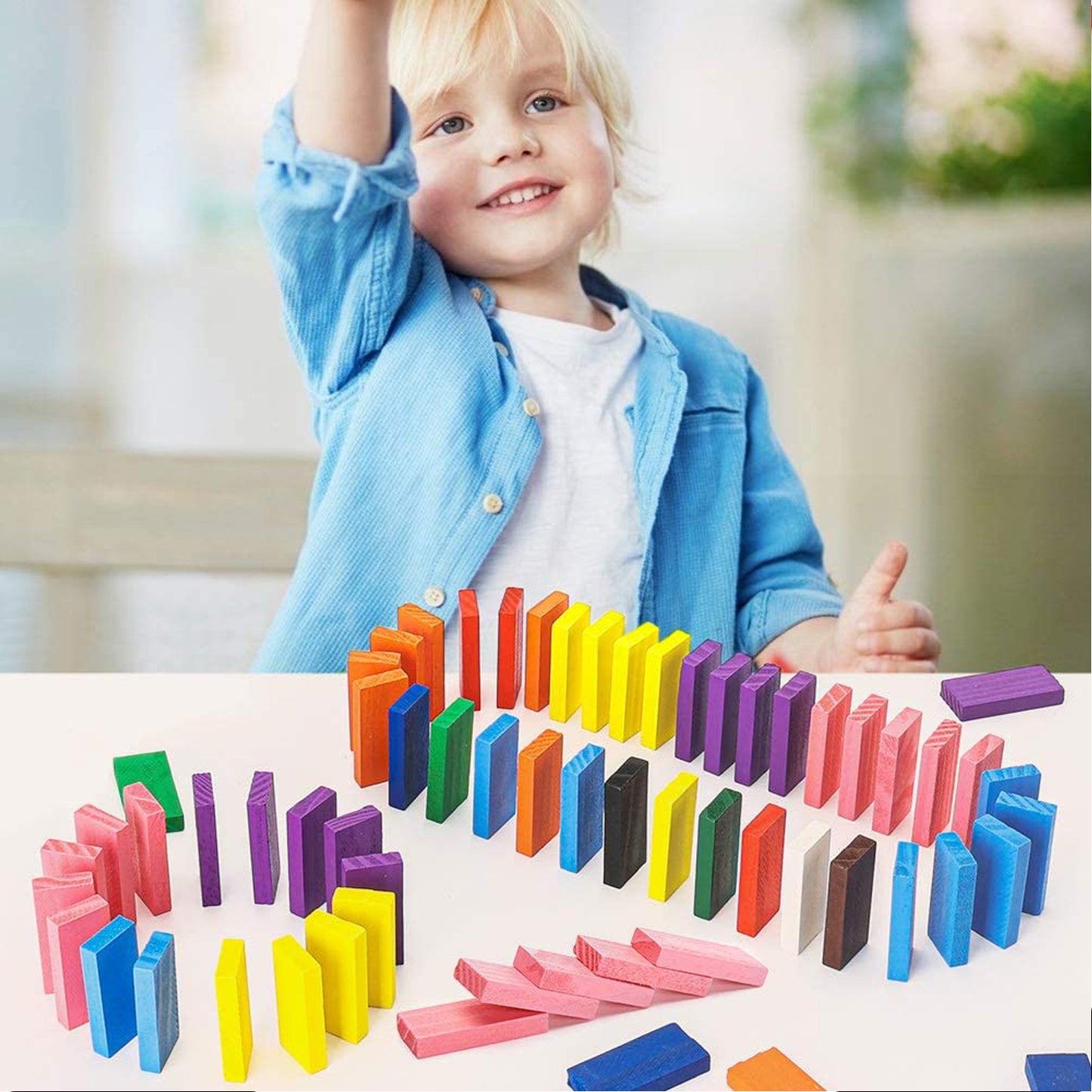 Dominoes Blocks Set Multicolor Wooden Toy Building Indoor Game Toy.