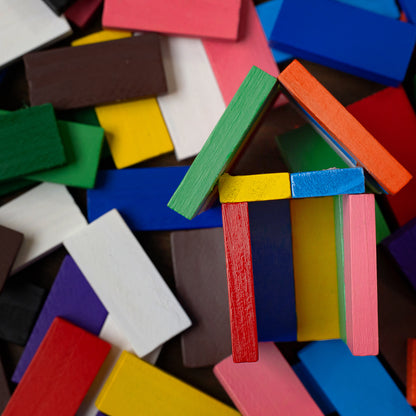 Dominoes Blocks Set Multicolor Wooden Toy Building Indoor Game Toy.