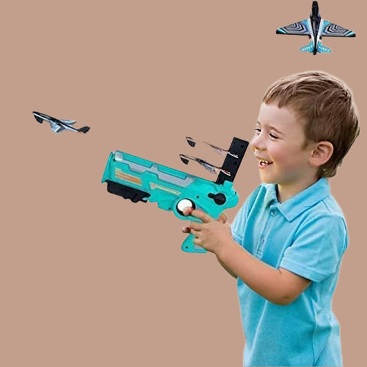 Airplane Launcher Gun Toy With Foam Glider Planes Outdoor Games For Children Best Aeroplane Toys For Kids Air Battle Gun Toys  ( 5 Plane Include )