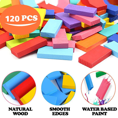 Dominoes Blocks Set Multicolor Wooden Toy Building Indoor Game Toy.