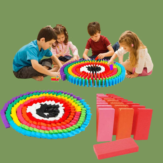 Dominoes Blocks Set Multicolor Wooden Toy Building Indoor Game Toy.